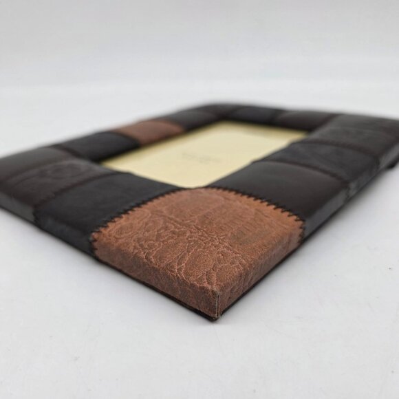 Pier 1 Imports Brown & Tan Patchwork Faux Leather Picture Frame 4"x6" - Picture 8 of 11